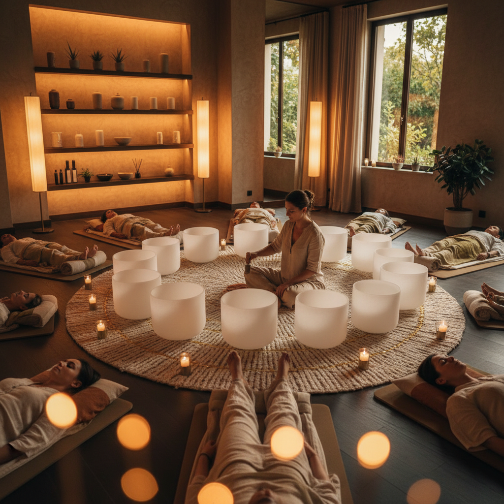 موسيقار يعزف على آلة وترية مع خلفية ضبابية من أضواء المسرح، يرتدي حماية للسمع. صورة تعكس اهتمام سول آرت ولاريسا ستاينباخ بصحة السمع والعافية الصوتية للموسيقيين في دبي.