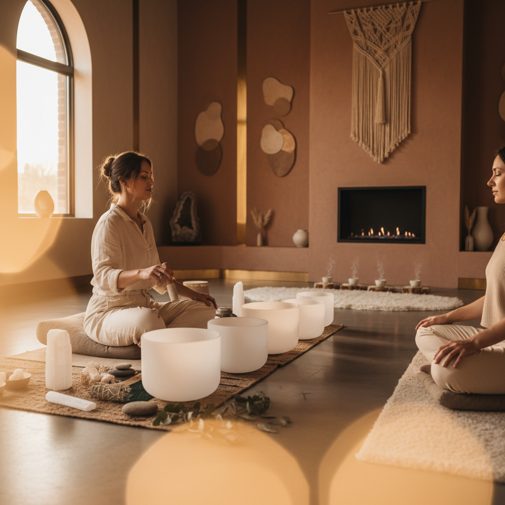 امرأة شابة تنظر بتأمل إلى ضوء الشمس، مع تراكب لصور جيلين سابقين، ترمز إلى صدمة الأجيال والشفاء بالصوت في سول آرت دبي بقيادة لاريسا شتاينباخ.