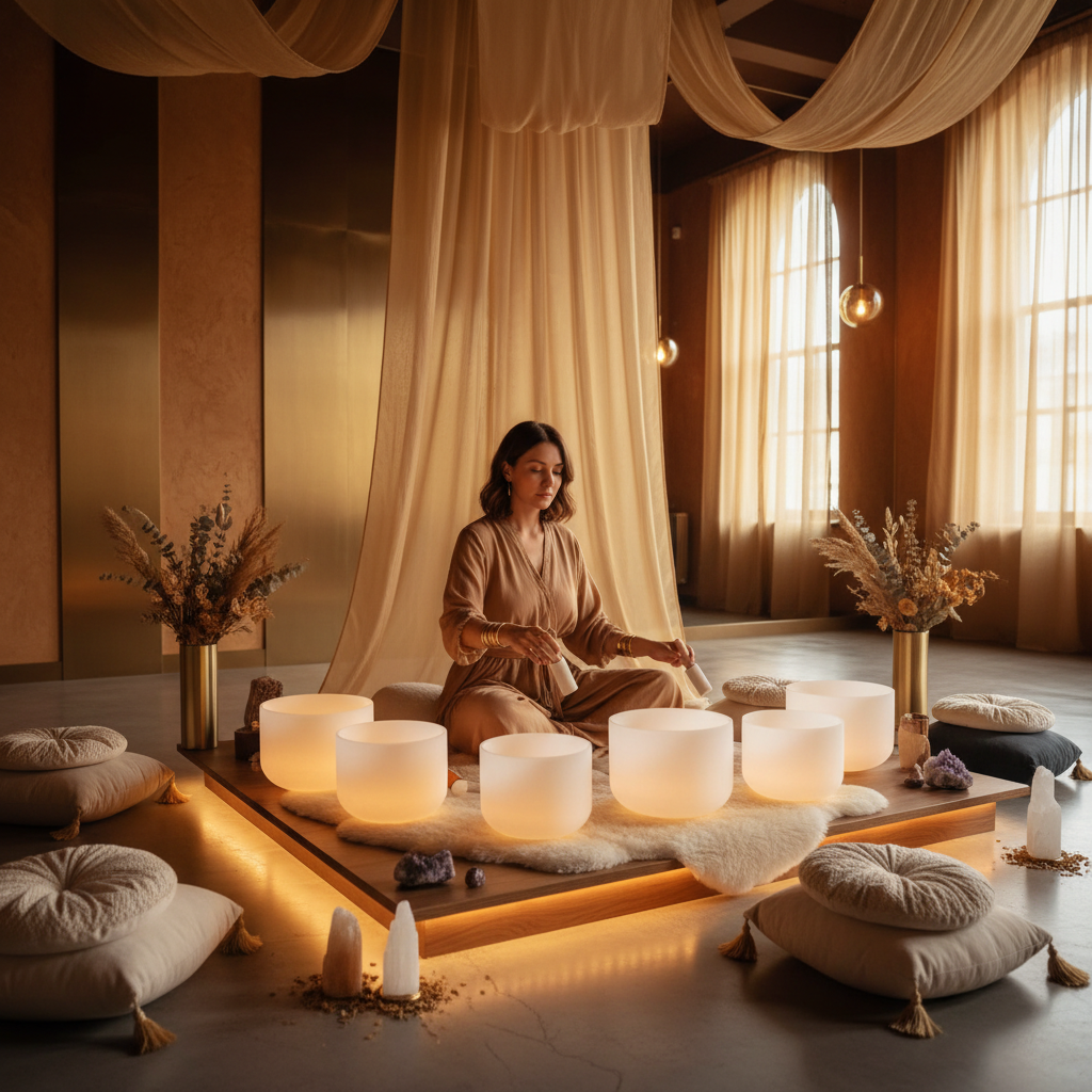 ضباط شرطة يرتدون الزي الرسمي في بيئة حضرية، مع هالة هادئة تدل على الرفاهية الصوتية. الصورة تعكس كيف يمكن لممارسات سول آرت للرفاهية الصوتية التي تقدمها لاريسا شتاينباخ أن تدعم الصحة النفسية لضباط إنفاذ القانون وإدارة التوتر.