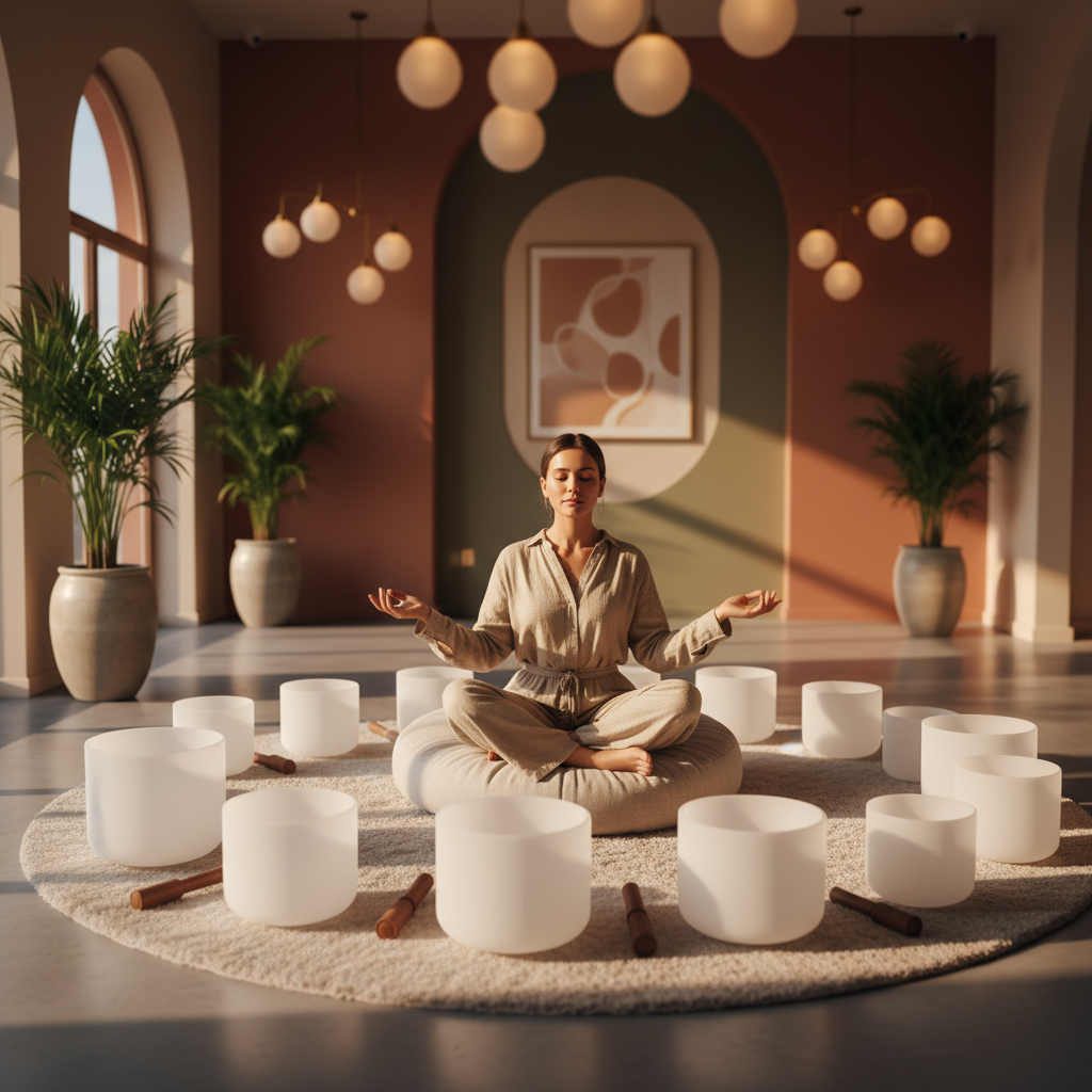 A serene couple embracing in a bedroom setting, subtle light, suggesting intimacy and calm. Soul Art's Larissa Steinbach advocates for sound wellness to enhance such moments of connection and well-being.